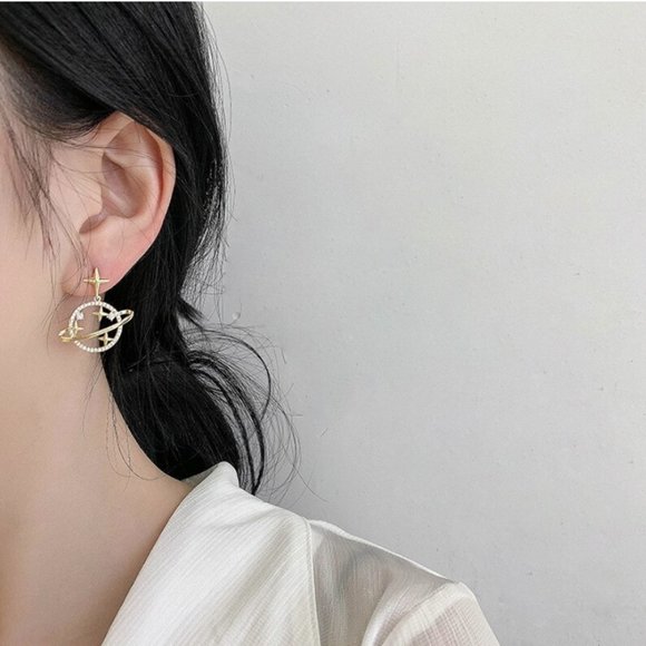 Korean Style Trendy Dangle Earrings - Planet - Picture 3 of 3